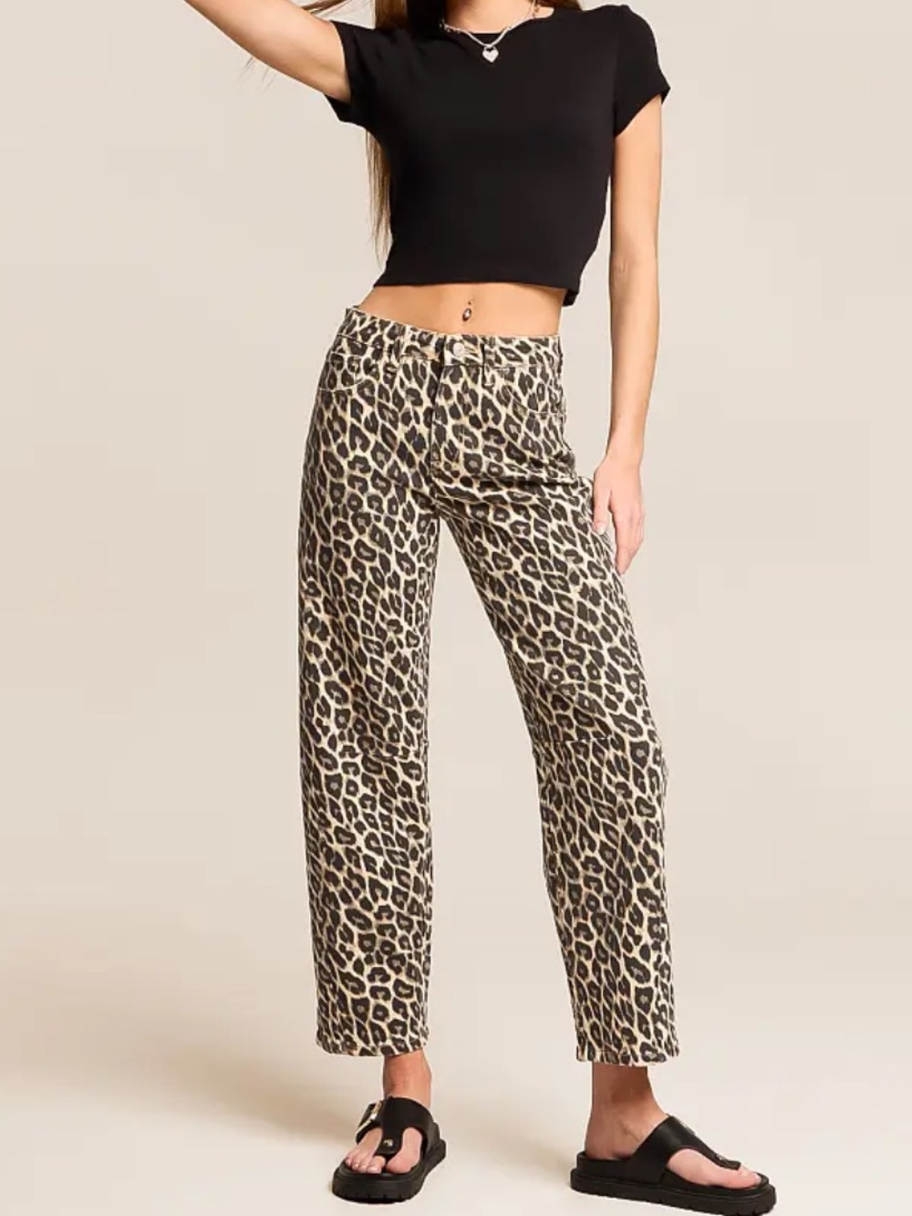 Vervet Leopard - High Rise Leopard Print Barrel Jeans